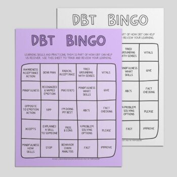 DBT Printables:  Bingo Worksheet & DBT Skills Cheat Sheet