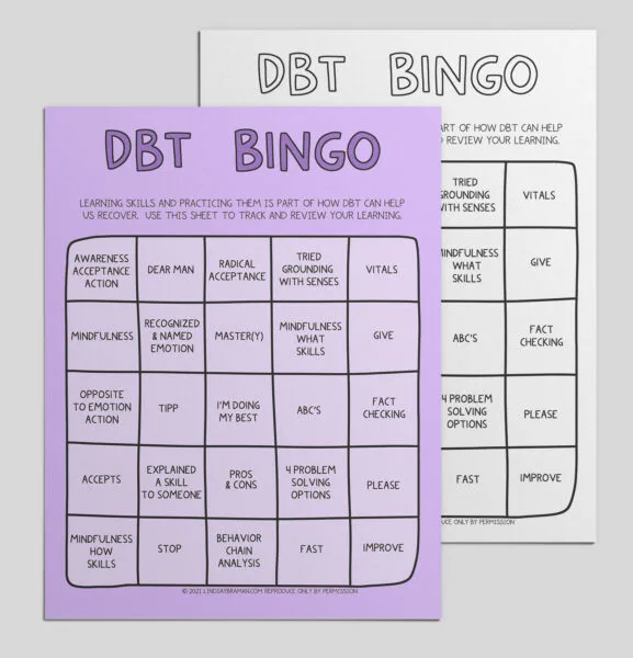DBT Bingo Card - Printable PDF Therapy Resource - LindsayBraman.com